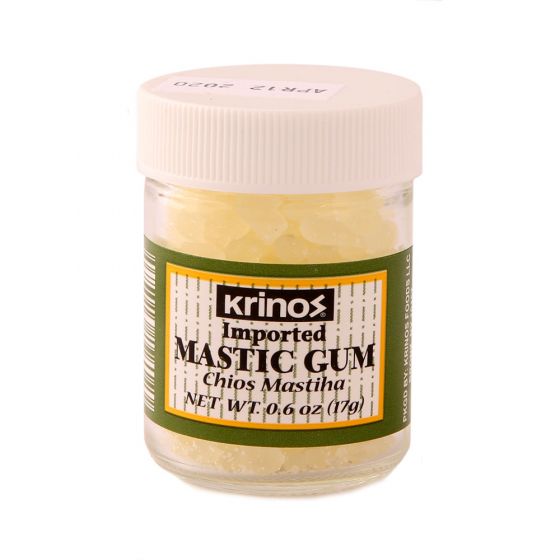 Krinos Greek Mastic Gum: Rich History, Piney Flavor, Culinary Treasure |  Chios Island PDO Product, 17g jar